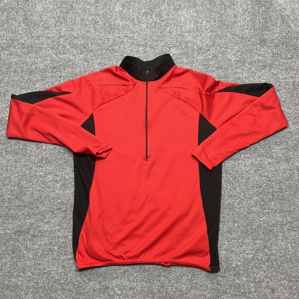 Performance Jersey Mens Medium Red Black 1/4 Zip Cycling Shirt Long Sleeve